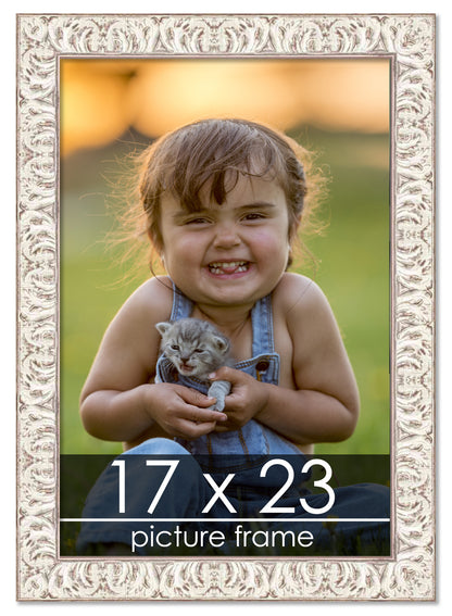 Ornate White Washed Wood Picture Frame