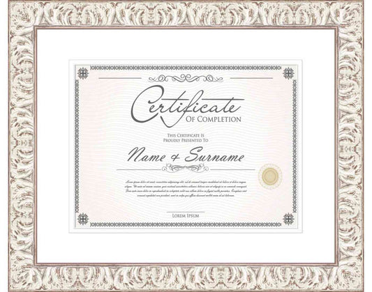 White Washed Frame for Certificates & Diplomas