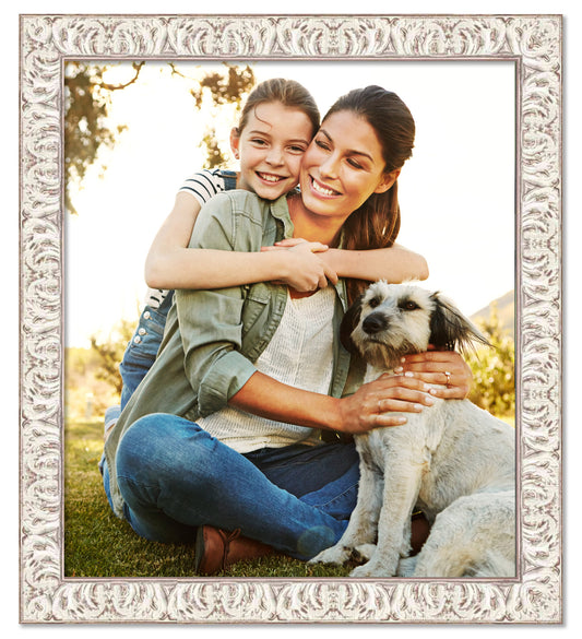 Ornate White Washed Wood Picture Frame
