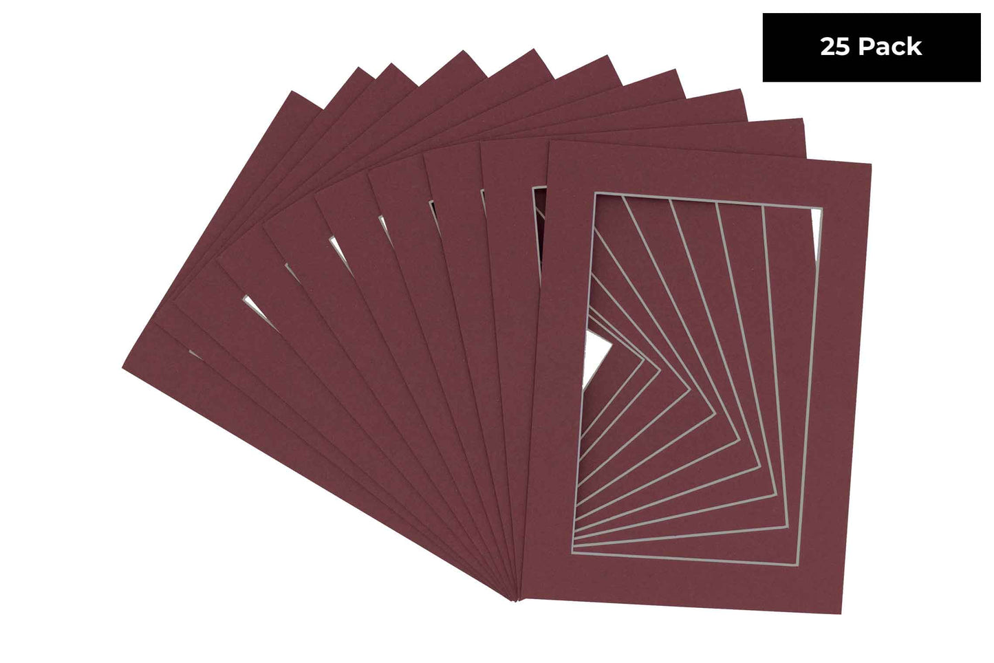 Pack of 25 Maroon Precut Acid-Free Matboard Set with Clear Bags & Backings