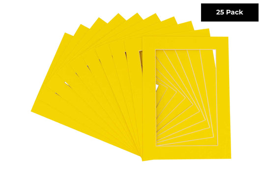 Pack of 25 Yellow Precut Acid-Free Matboard Set with Clear Bags & Backings