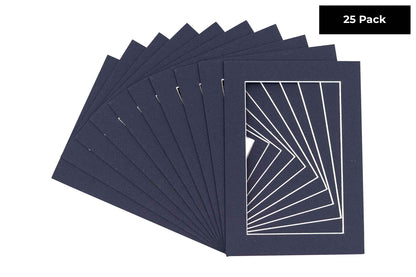 Pack of 25 Navy Blue Precut Acid-Free Matboard Set with Clear Bags & Backings