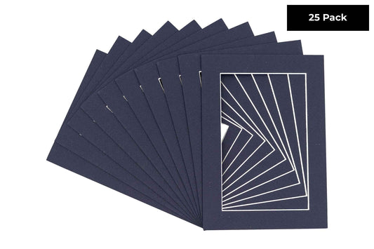 Pack of 25 Navy Blue Precut Acid-Free Matboard Set with Clear Bags & Backings