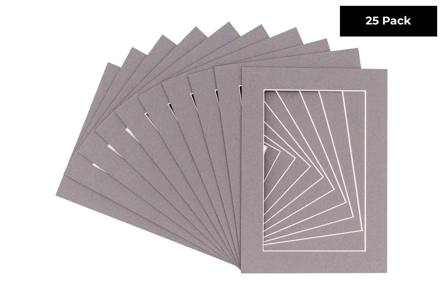 Pack of 25 Charcoal Grey Precut Acid-Free Matboard Set with Clear Bags & Backings