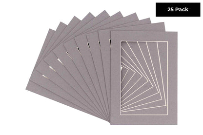 Pack of 25 Charcoal Grey Precut Acid-Free Matboard Set with Clear Bags & Backings