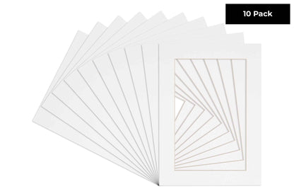 Pack of 10 White Precut Acid-Free Matboard Set with Clear Bag & Backing