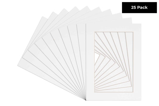 Pack of 25 White Precut Acid-Free Matboards