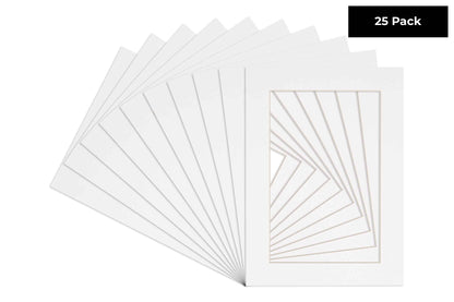 Pack of 25 White Precut Acid-Free Matboard Set with Clear Bag & Backing