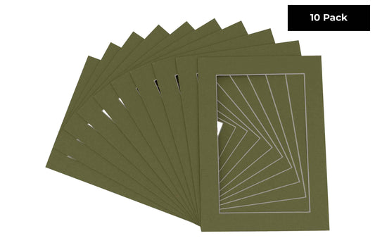 Pack of 10 Dill Green Precut Acid-Free Matboard Set with Clear Bags & Backings
