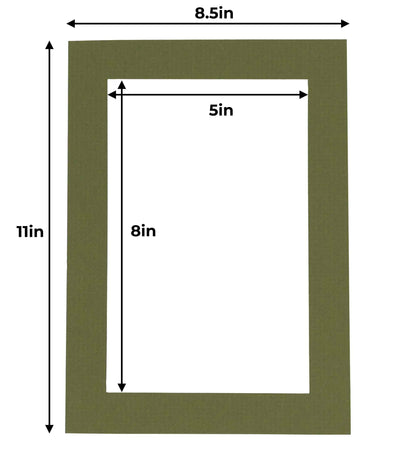 Pack of 10 Dill Green Precut Acid-Free Matboard Set with Clear Bags & Backings