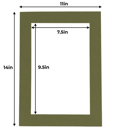 Pack of 10 Dill Green Precut Acid-Free Matboard Set with Clear Bags & Backings