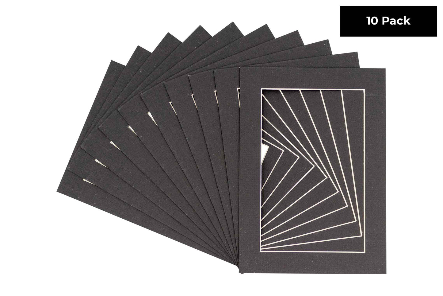 Pack of 10 Textured Black Precut Acid-Free Matboard Set with Clear Bags & Backings