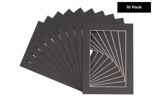 Pack of 10 Textured Black Precut Acid-Free Matboard Set with Clear Bags & Backings
