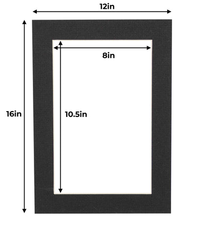 Pack of 25 Textured Black Precut Acid-Free Matboard Set with Clear Bags & Backings