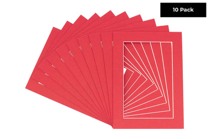Pack of 10 Deep Red Precut Acid-Free Matboard Set with Clear Bags & Backings