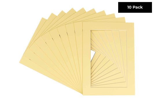 Pack of 10 Soft Yellow Precut Acid-Free Matboard Set with Clear Bags & Backings