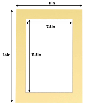 Pack of 25 Soft Yellow Precut Acid-Free Matboard Set with Clear Bags & Backings