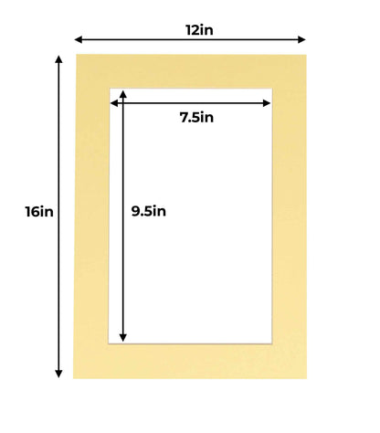 Pack of 25 Soft Yellow Precut Acid-Free Matboard Set with Clear Bags & Backings