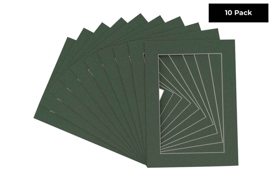 Pack of 10 Hunter Green Precut Acid-Free Matboard Set with Clear Bags & Backings