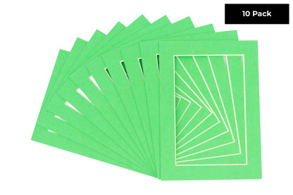 Pack of 10 Bright Green Precut Acid-Free Matboard Set with Clear Bags & Backings