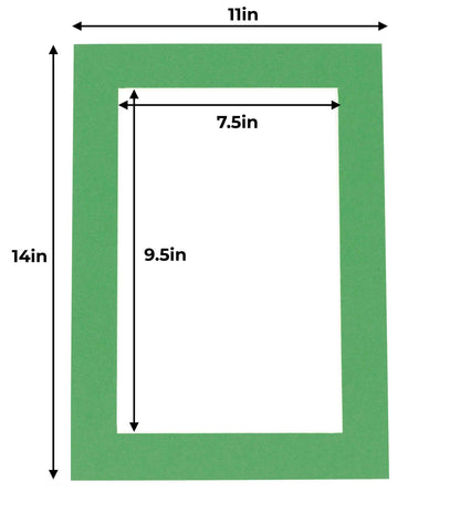 Pack of 10 Bright Green Precut Acid-Free Matboard Set with Clear Bags & Backings