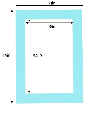 Pack of 10 Aquamarine Blue Precut Acid-Free Matboard Set with Clear Bags & Backings