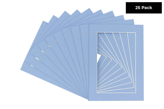 Pack of 25 Brittany Blue Precut Acid-Free Matboard Set with Clear Bags & Backings