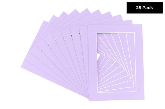 Pack of 25 Light Purple Precut Acid-Free Matboard Set with Clear Bags & Backings