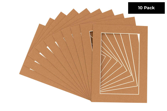 Pack of 10 Aged Oak Brown Precut Acid-Free Matboard Set with Clear Bags & Backings