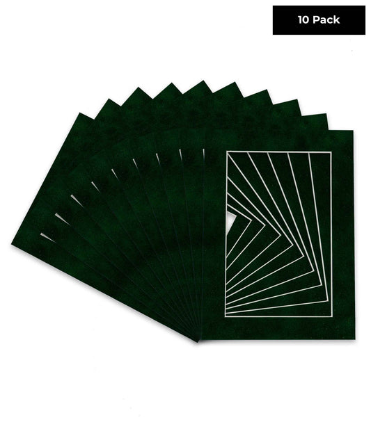 Pack of 10 Green Suede Precut Acid-Free Matboard Set with Clear Bags & Backings