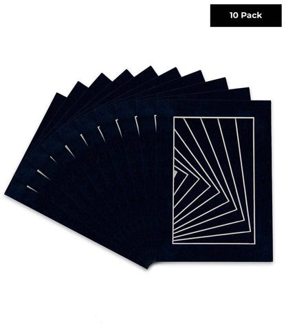 Pack of 10 Navy Blue Suede Precut Acid-Free Matboard Set with Clear Bags & Backings