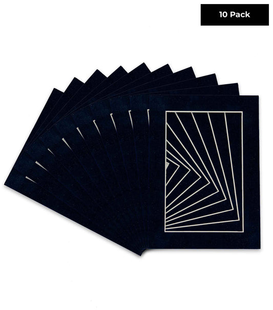 Pack of 10 Navy Blue Suede Precut Acid-Free Matboard Set with Clear Bags & Backings