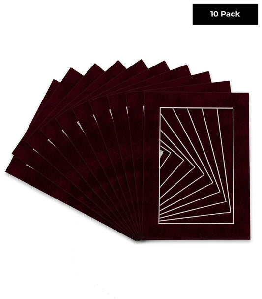 Pack of 10 Dark Red Suede Precut Acid-Free Matboard Set with Clear Bags & Backings