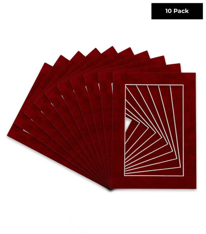 Pack of 10 Bright Red Suede Precut Acid-Free Matboard Set with Clear Bags & Backings