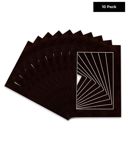 Pack of 10 Brown Suede Precut Acid-Free Matboard Set with Clear Bags & Backings