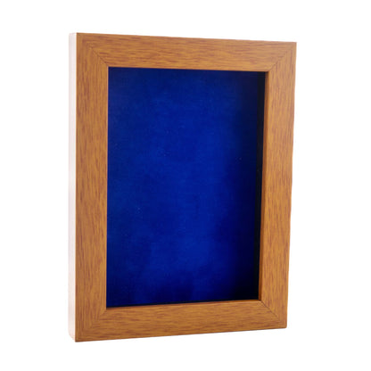 Honey Pecan Shadow Box Frame With Royal Blue Acid-Free Suede Backing