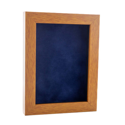 Honey Pecan Shadow Box Frame With Navy Blue Acid-Free Suede Backing