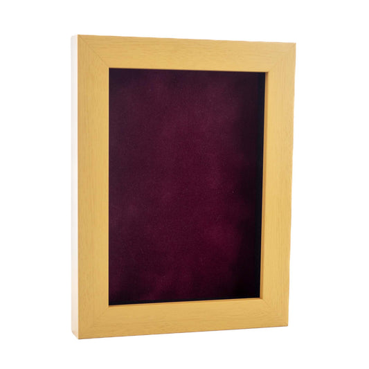 Natural Shadow Box Frame With Dark Berry Acid-Free Suede Backing