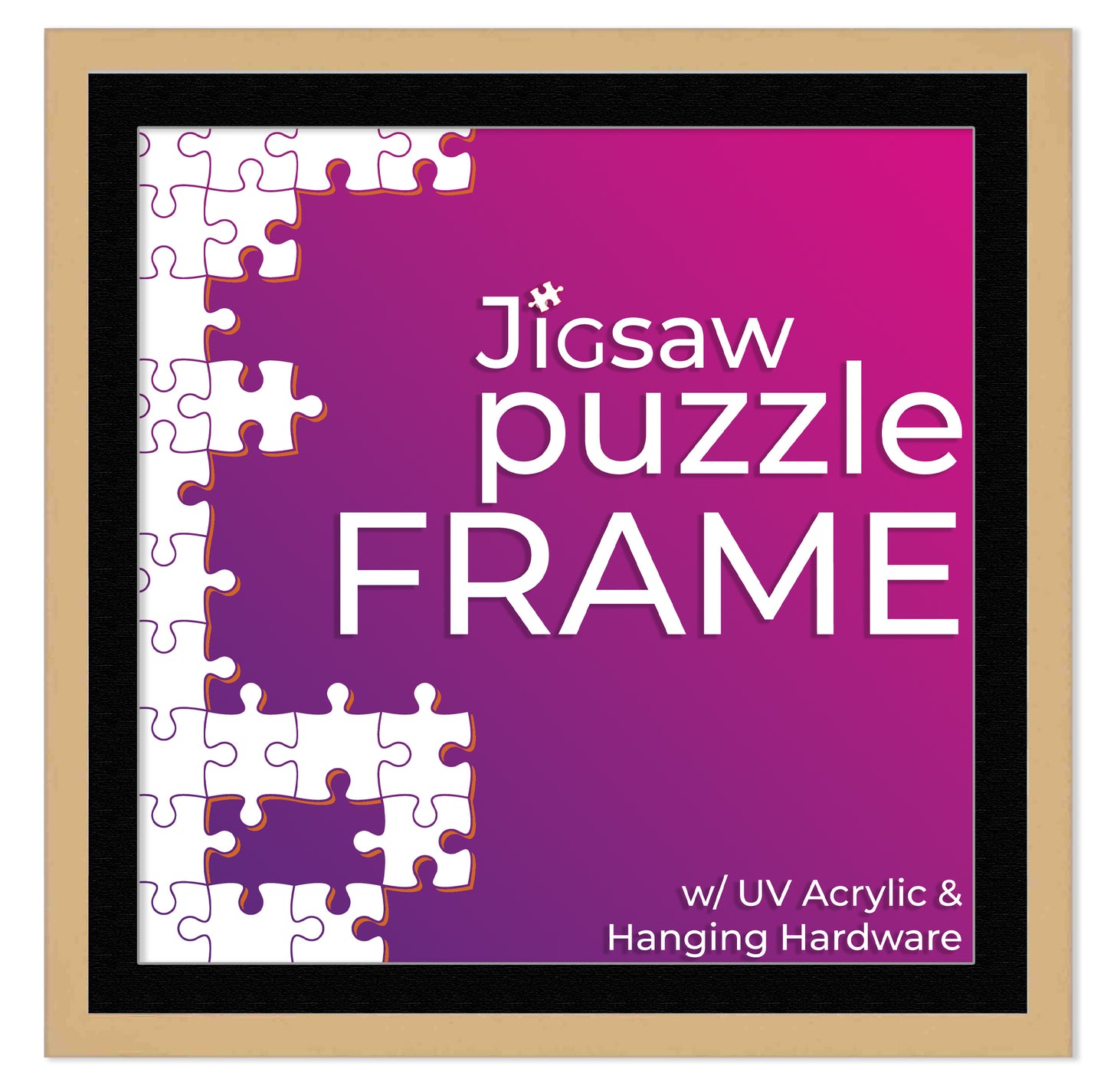 Natural Frame With Black Mat for Jigsaw Puzzles