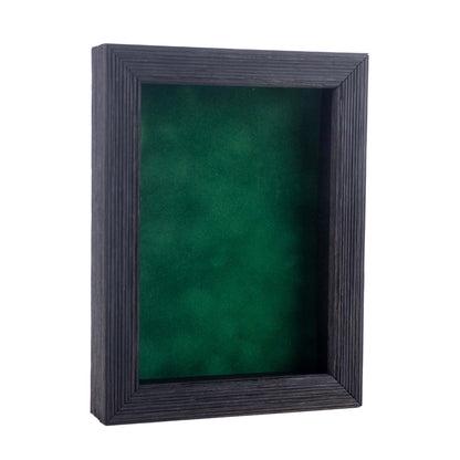 Distressed Black Shadow Box Frame With Forest Green Acid-Free Suede Backing
