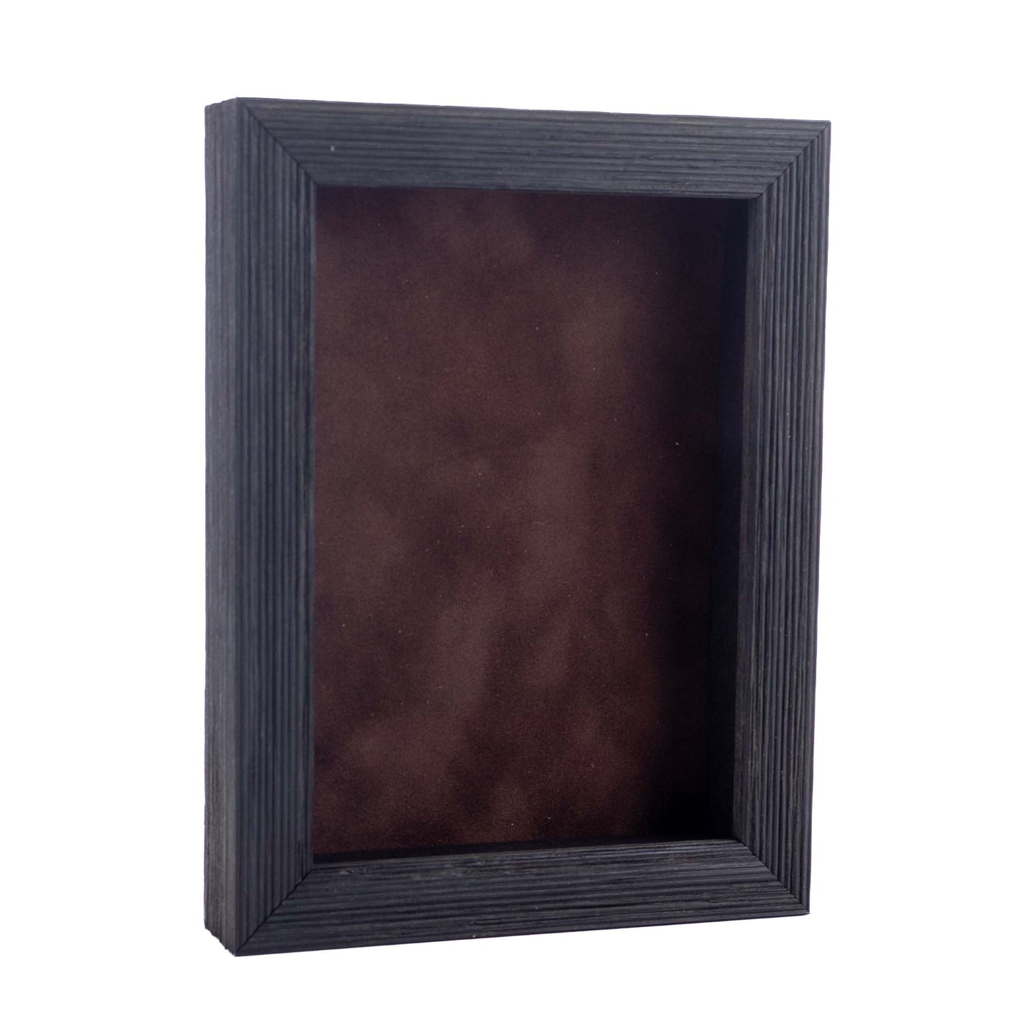 Distressed Black Shadow Box Frame With Brown Acid-Free Suede Backing