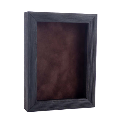 Distressed Black Shadow Box Frame With Brown Acid-Free Suede Backing