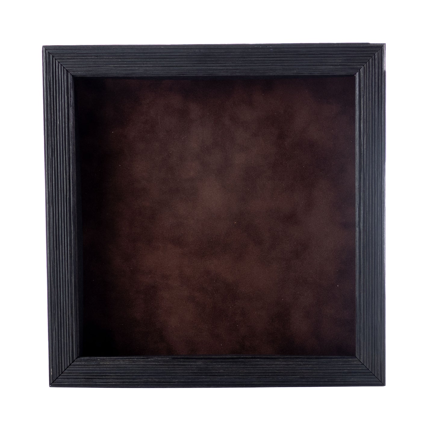 Distressed Black Shadow Box Frame With Brown Acid-Free Suede Backing
