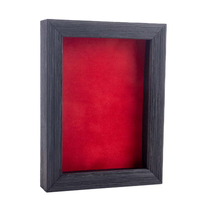 Distressed Black Shadow Box Frame With Red Acid-Free Suede Backing