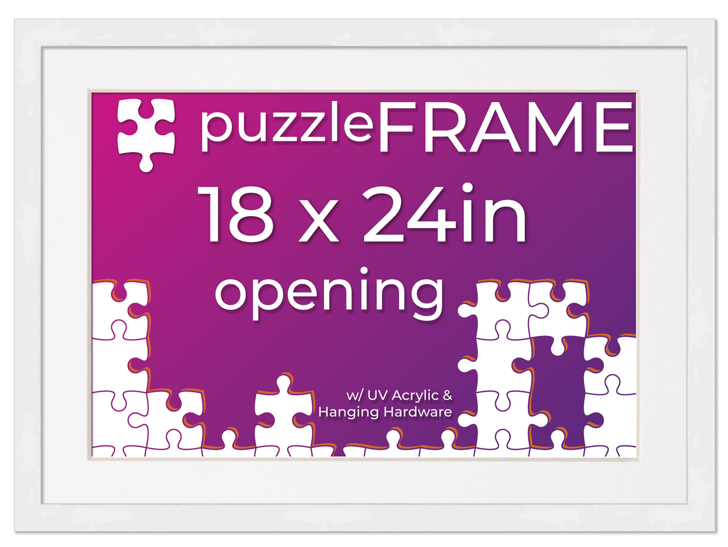 White Frame With White Mat for Jigsaw Puzzles