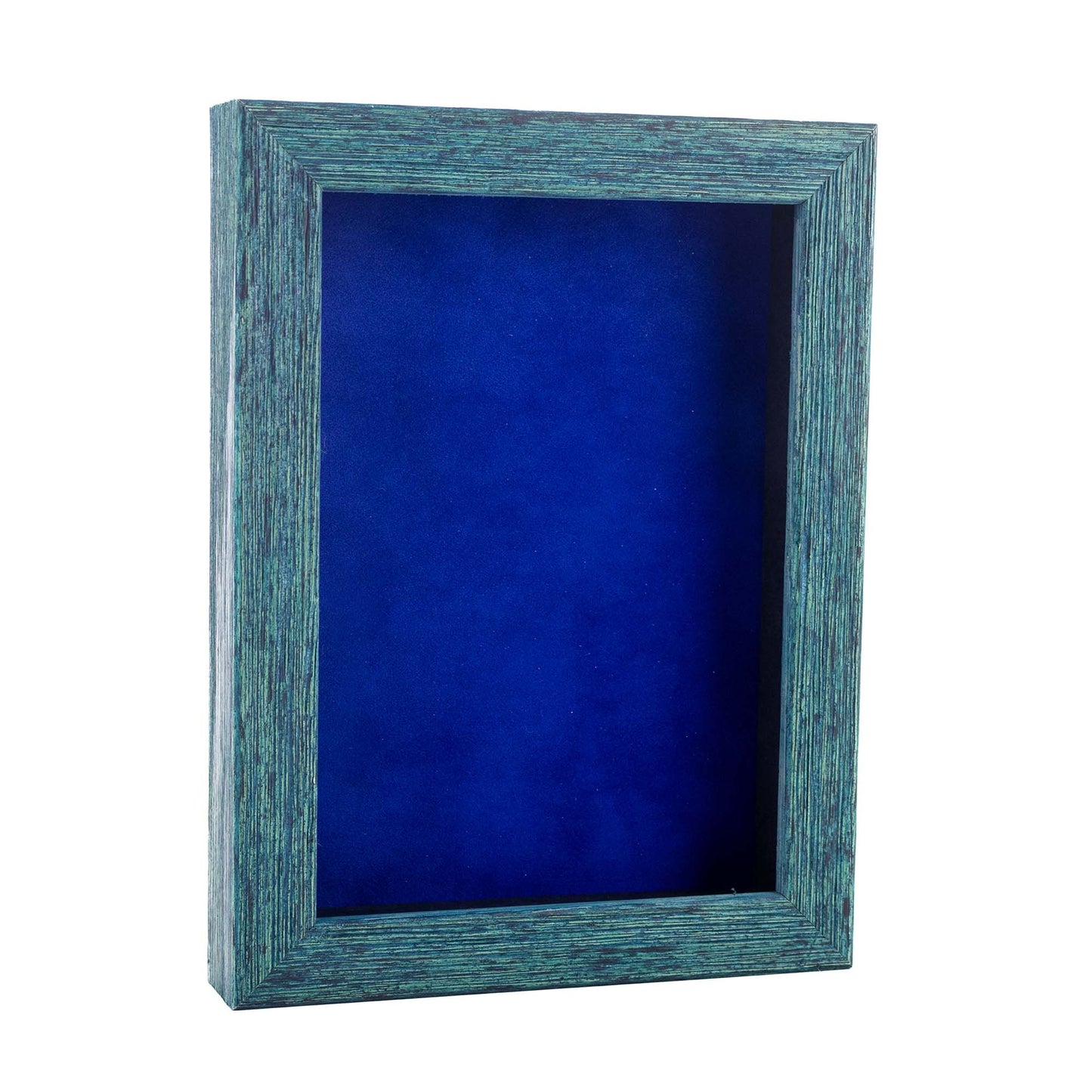 Distressed Blue Shadow Box Frame With Royal Blue Acid-Free Suede Backing