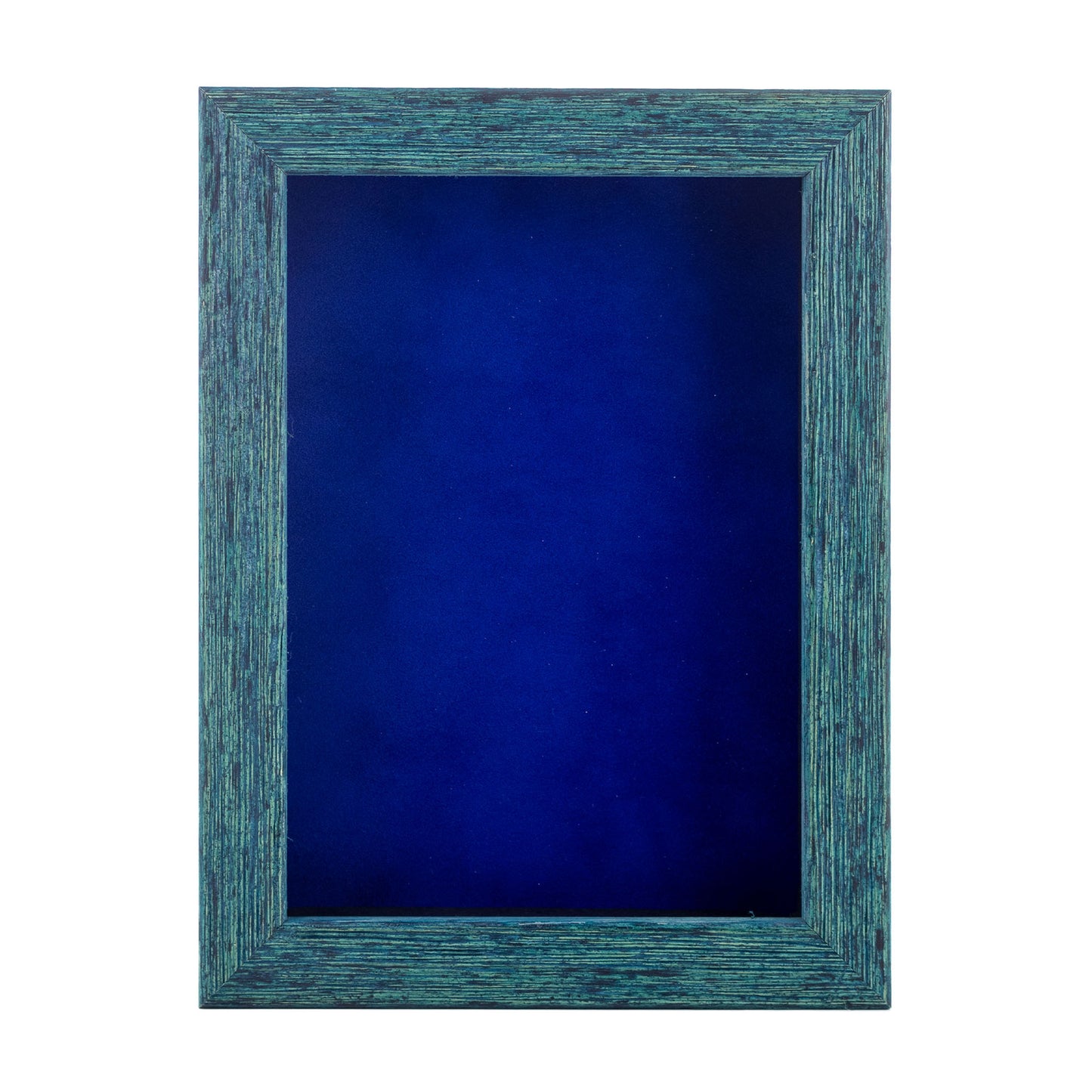 Distressed Blue Shadow Box Frame With Royal Blue Acid-Free Suede Backing