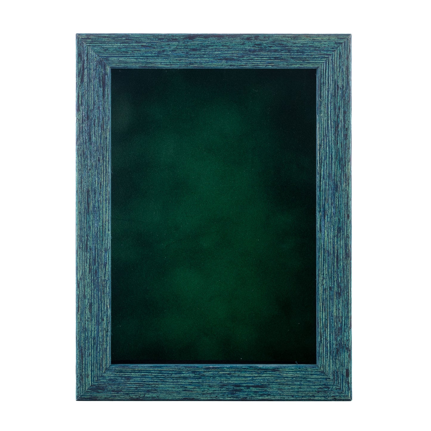Distressed Blue Shadow Box Frame With Forest Green Acid-Free Suede Backing