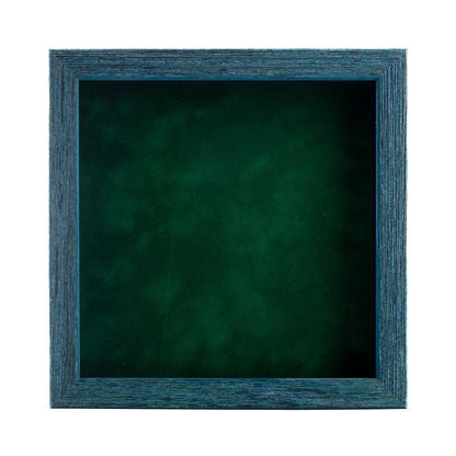 Distressed Blue Shadow Box Frame With Forest Green Acid-Free Suede Backing