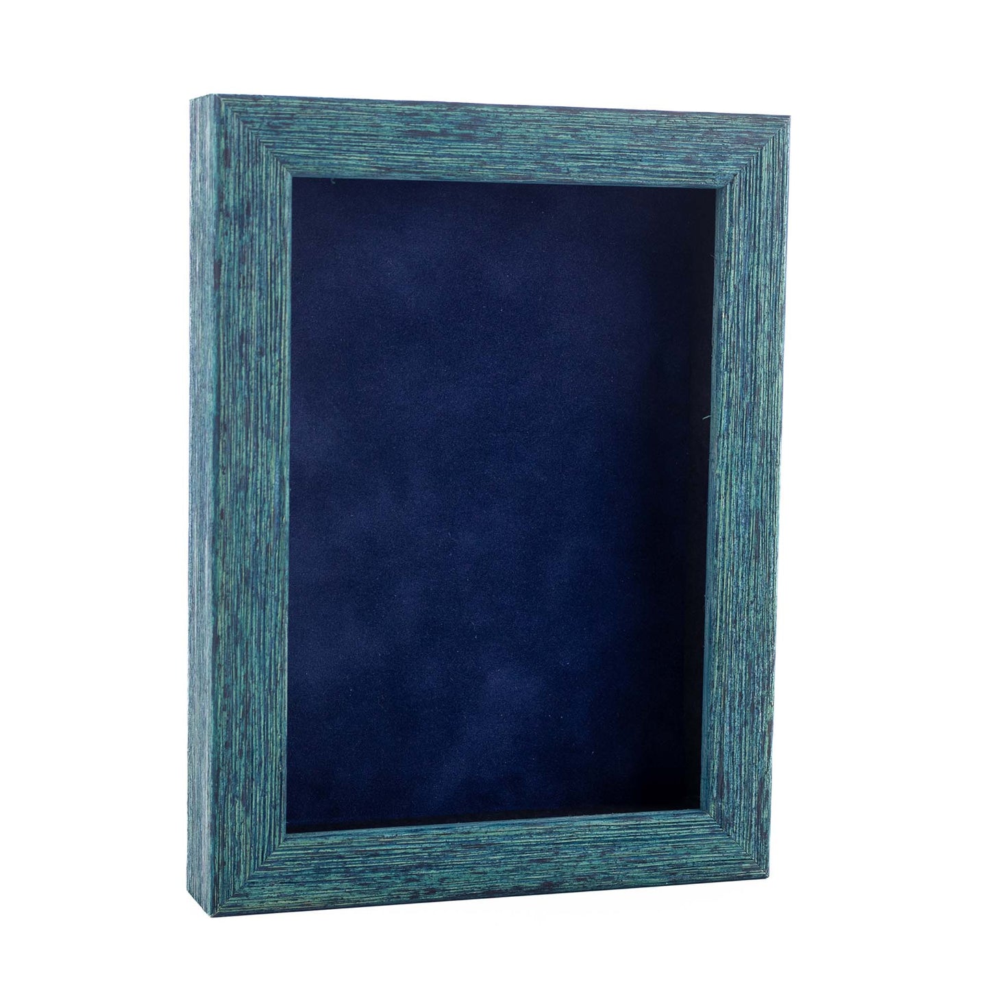Distressed Blue Shadow Box Frame With Navy Blue Acid-Free Suede Backing